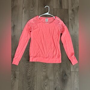 Victorias Secret PINK pink Long Sleeve Shirt w/Lace Decals On Shoulders Size XS